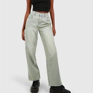 Boohoo Women 12 Bleached Vintage Wash Denim High Waisted Wide Leg Jeans NWT